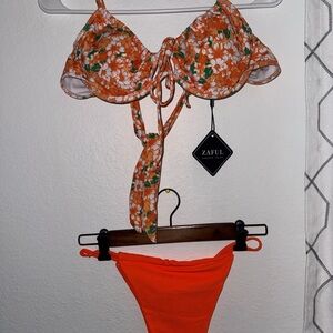Zaful Orange Floral Bikini Set